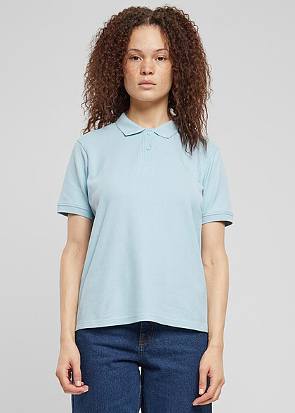 Urban Classics Damen Polo T-Shirt mit Knopfleiste oceanblue hell blau