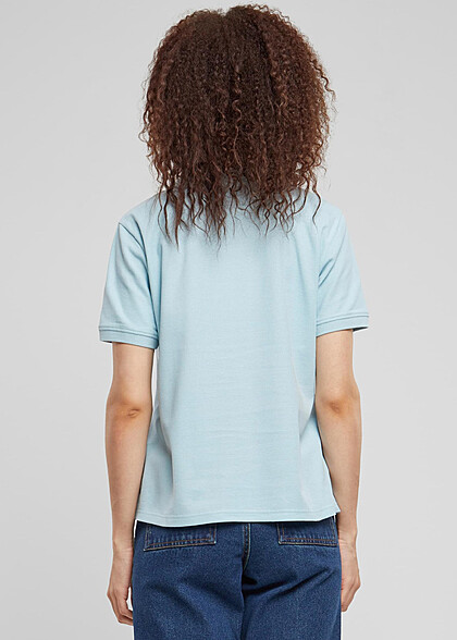 Urban Classics Damen Polo T-Shirt mit Knopfleiste oceanblue hell blau