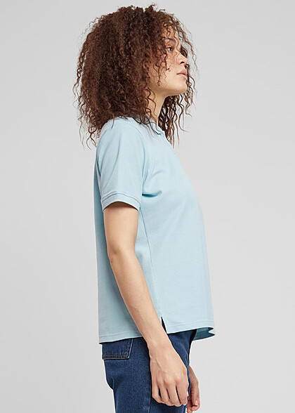 Urban Classics Damen Polo T-Shirt mit Knopfleiste oceanblue hell blau