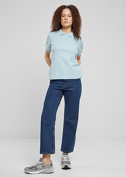Urban Classics Damen Polo T-Shirt mit Knopfleiste oceanblue hell blau