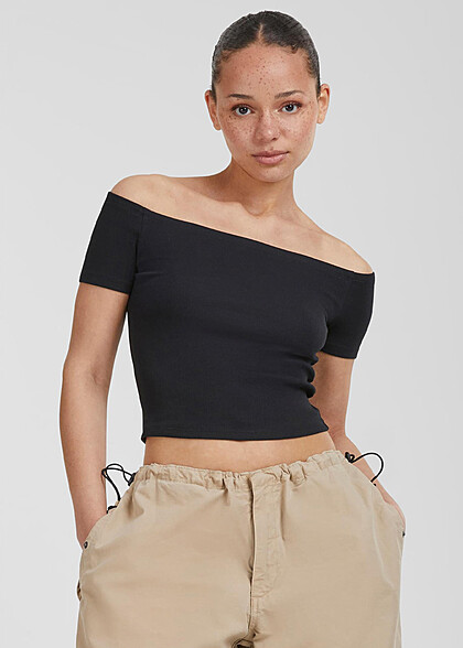 Urban Classics Damen Organic Off Shoulder Rib T-Shirt schwarz