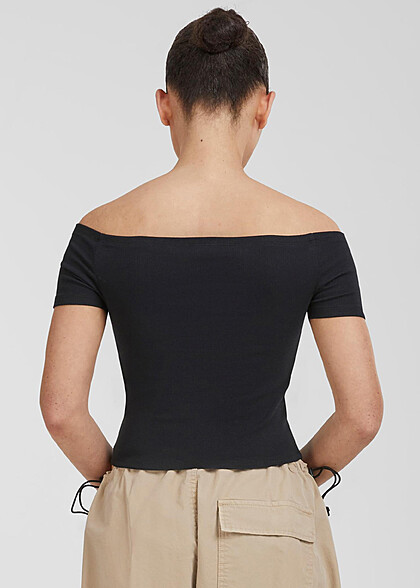 Urban Classics Damen Organic Off Shoulder Rib T-Shirt schwarz