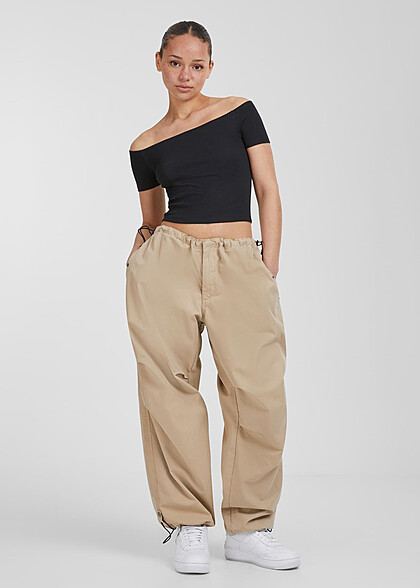 Urban Classics Damen Organic Off Shoulder Rib T-Shirt schwarz
