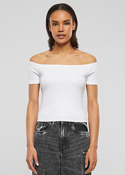 Urban Classics Damen Organic Off Shoulder Rib T-Shirt weiss