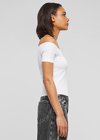 Urban Classics Damen Organic Off Shoulder Rib T-Shirt weiss