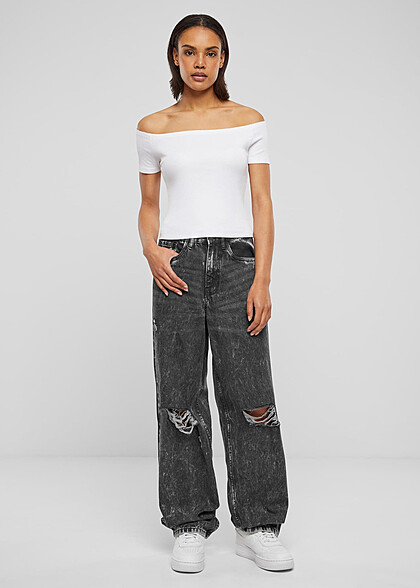 Urban Classics Damen Organic Off Shoulder Rib T-Shirt weiss