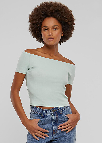 Urban Classics Damen Organic Off Shoulder Rib T-Shirt frostmint grn