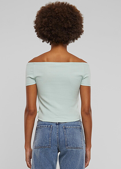Urban Classics Damen Organic Off Shoulder Rib T-Shirt frostmint grün