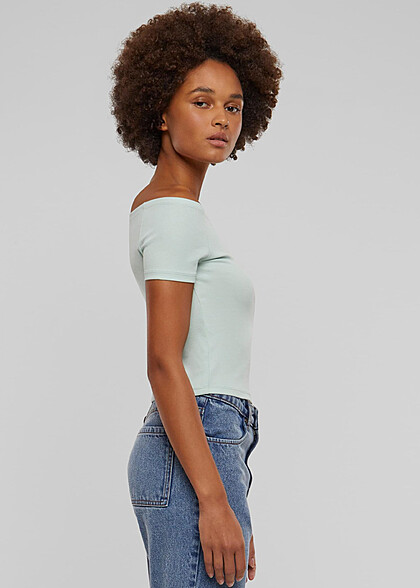 Urban Classics Damen Organic Off Shoulder Rib T-Shirt frostmint grün