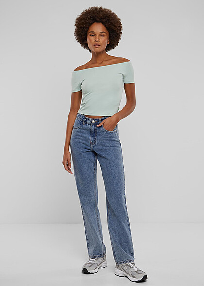 Urban Classics Damen Organic Off Shoulder Rib T-Shirt frostmint grün