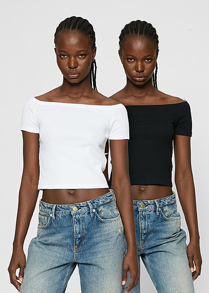 Urban Classics Damen Organic 2-Pack Off Shoulder T-Shirt schwarz weiss