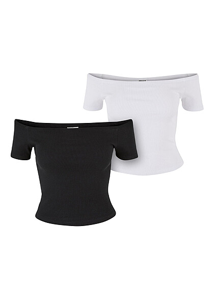 Urban Classics Damen Organic 2-Pack Off Shoulder T-Shirt schwarz weiss