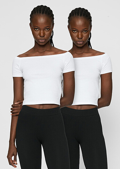 Urban Classics Damen Organic 2-Pack Off Shoulder T-Shirt weiss