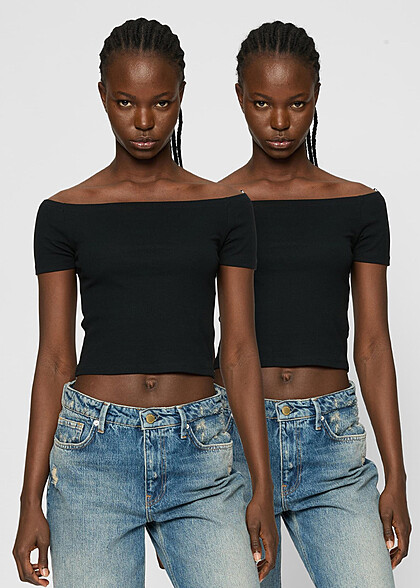 Urban Classics Damen Organic 2-Pack Off Shoulder T-Shirt schwarz