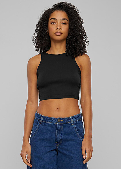 Urban Classics Damen Organic Cropped Rib Top schwarz
