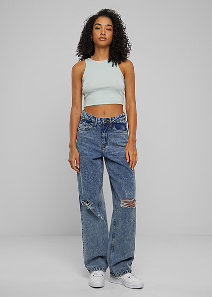 Urban Classics Damen Organic Cropped Rib Top frostmint grün