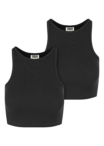 Urban Classics Damen 2-Pack Organic Cropped Rib Top schwarz