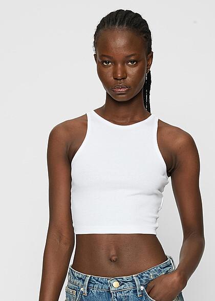 Urban Classics Damen 2-Pack Organic Cropped Rib Top weiss