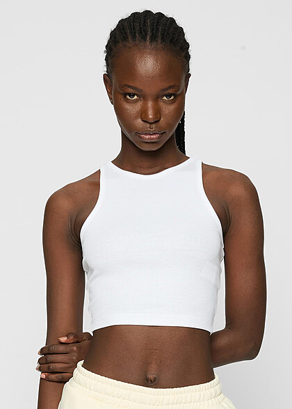 Urban Classics Damen 2-Pack Organic Cropped Rib Top weiss schwarz