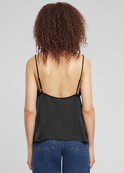 Urban Classics Damen Viskose Satin Top mit V-Neck schwarz