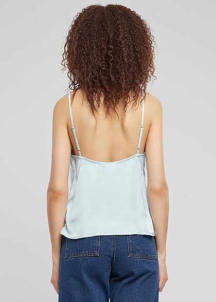 Urban Classics Damen Viskose Satin Top mit V-Neck oceanblue hell blau