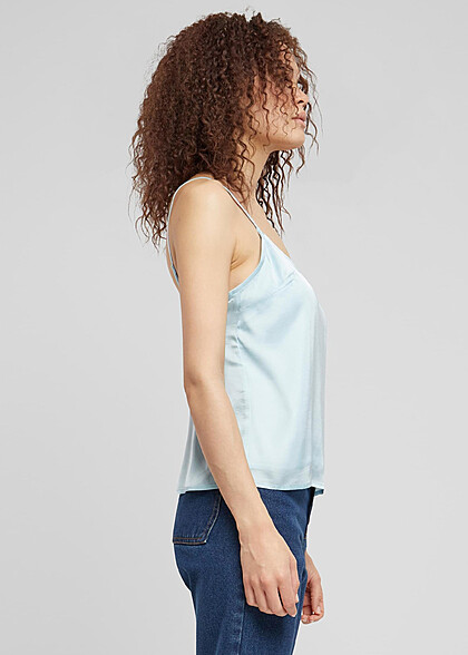Urban Classics Damen Viskose Satin Top mit V-Neck oceanblue hell blau