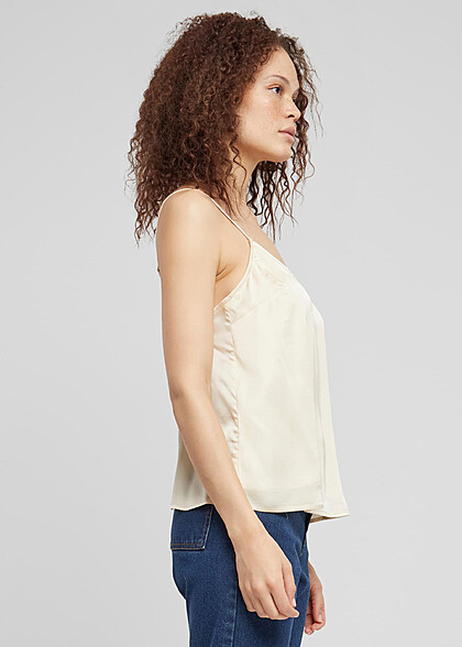Urban Classics Damen Viskose Satin Top mit V-Neck whitesand hell beige