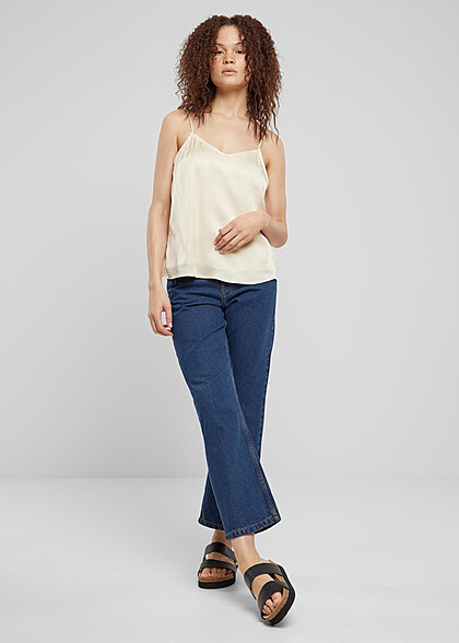 Urban Classics Damen Viskose Satin Top mit V-Neck whitesand hell beige