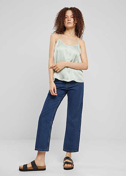 Urban Classics Damen Viskose Satin Top mit V-Neck frostmint hell grün