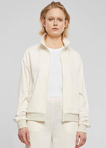 Urban Classics Damen Retro Trainingsjacke mit Zipper und Streifen whitesand beige