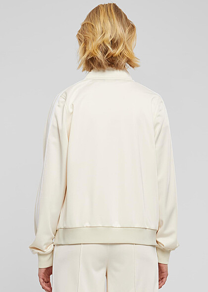 Urban Classics Damen Retro Trainingsjacke mit Zipper und Streifen whitesand beige