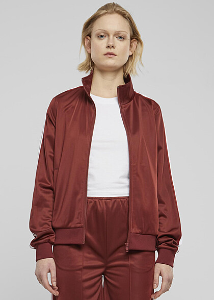 Urban Classics Damen Retro Trainingsjacke mit Zipper und Streifen darkrust rot