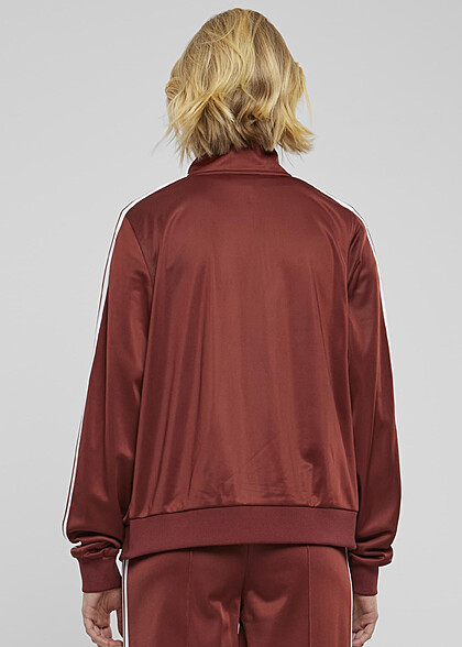 Urban Classics Damen Retro Trainingsjacke mit Zipper und Streifen darkrust rot