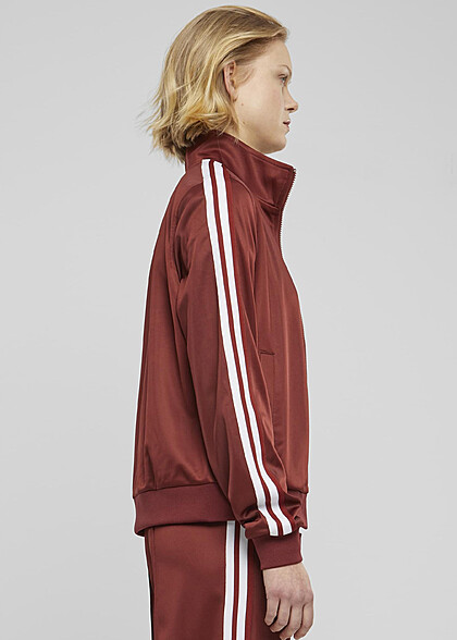 Urban Classics Damen Retro Trainingsjacke mit Zipper und Streifen darkrust rot