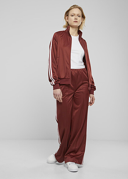 Urban Classics Damen Retro Trainingsjacke mit Zipper und Streifen darkrust rot