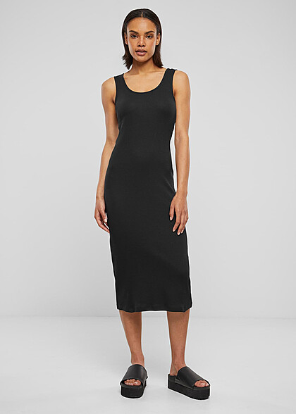 Urban Classics Damen Kleid in Rib Top Optik schwarz
