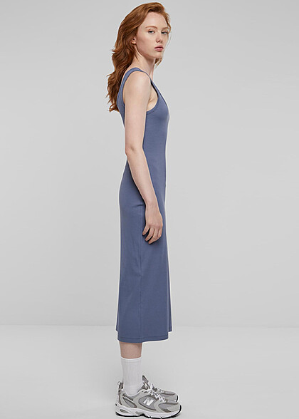 Urban Classics Damen Kleid in Rib Top Optik vintage blau