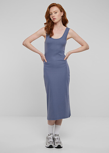 Urban Classics Damen Kleid in Rib Top Optik vintage blau