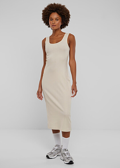 Urban Classics Damen Kleid in Rib Top Optik whitesand beige