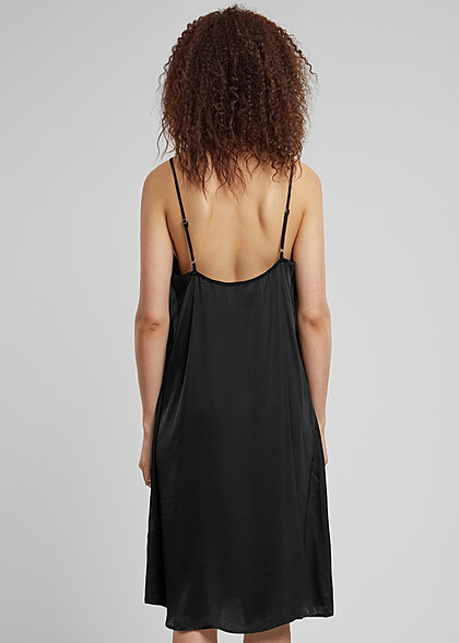 Urban Classics Damen Viskose Satin Slip Kleid mit V-Neck schwarz