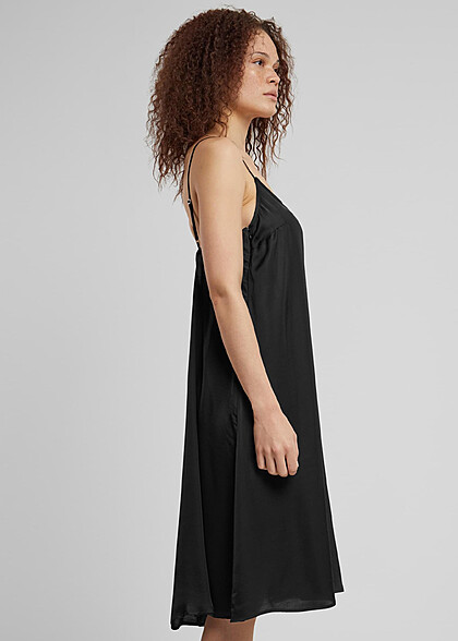 Urban Classics Damen Viskose Satin Slip Kleid mit V-Neck schwarz