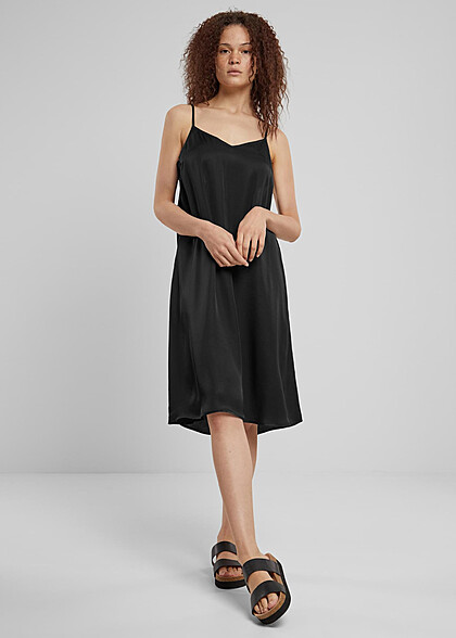 Urban Classics Damen Viskose Satin Slip Kleid mit V-Neck schwarz