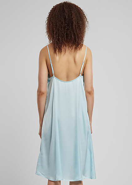 Urban Classics Damen Viskose Satin Slip Kleid mit V-Neck ocean blau