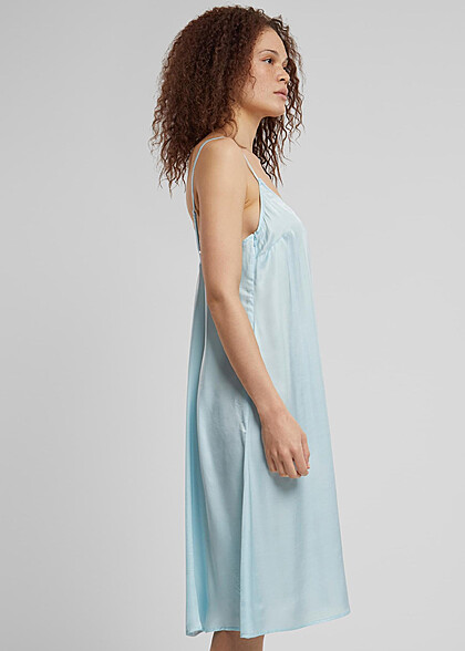 Urban Classics Damen Viskose Satin Slip Kleid mit V-Neck ocean blau