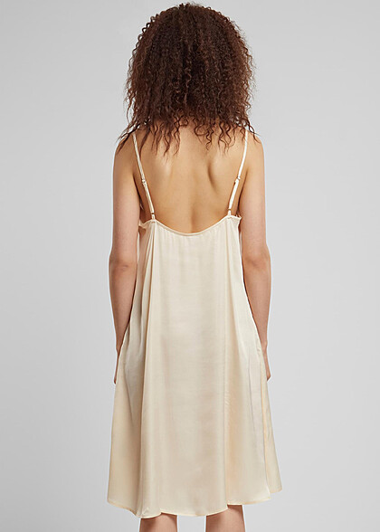 Urban Classics Damen Viskose Satin Slip Kleid mit V-Neck whitesand beige
