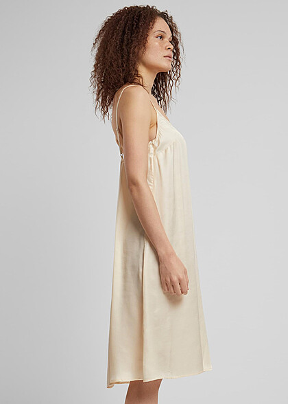 Urban Classics Damen Viskose Satin Slip Kleid mit V-Neck whitesand beige