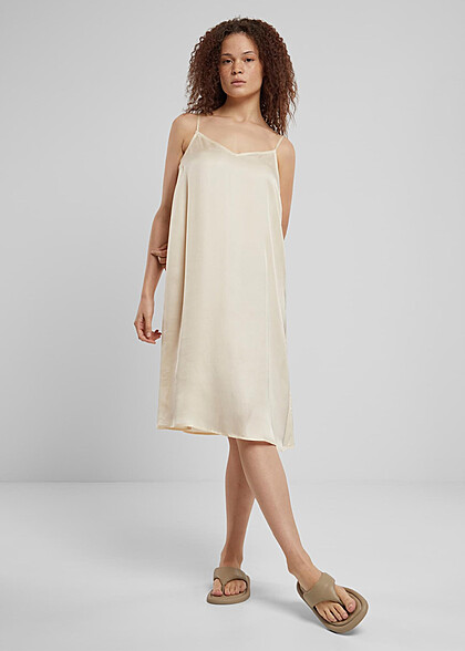 Urban Classics Damen Viskose Satin Slip Kleid mit V-Neck whitesand beige