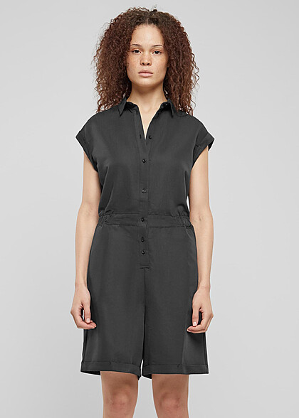 Urban Classics Damen Viskose Twill Jumpsuit mit Knopfleiste schwarz