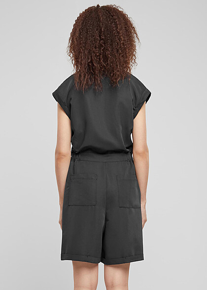 Urban Classics Damen Viskose Twill Jumpsuit mit Knopfleiste schwarz