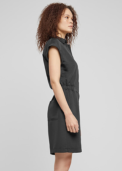 Urban Classics Damen Viskose Twill Jumpsuit mit Knopfleiste schwarz